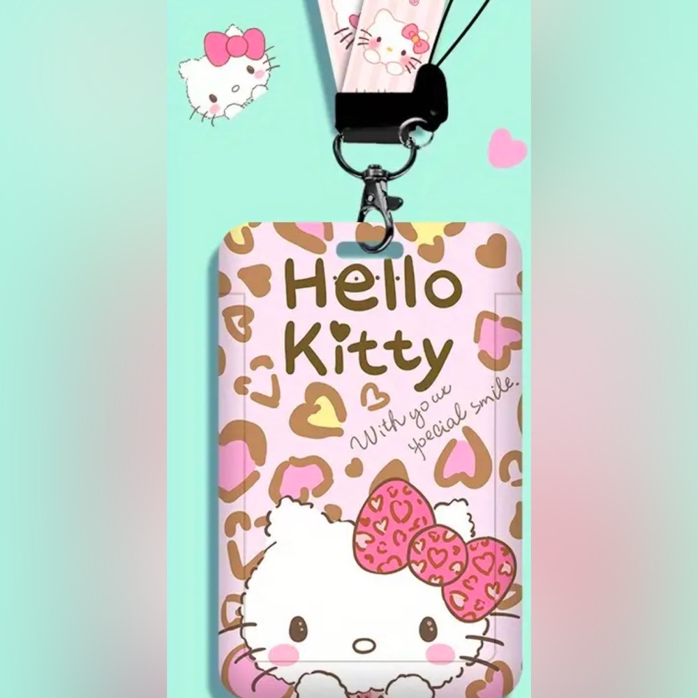 1pc Sanrio Hello Kitty Card Holder with Pink Polka Dot Lanyard Cartoon Design